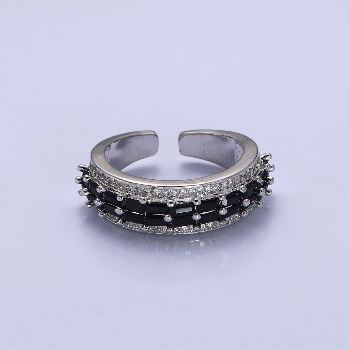 24K Gold Filled Black, Pink, Blue, Clear, Green, Fuchsia, Multicolor Baguette Micro Paved CZ Lined Ring in Gold & Silver | O-1821~O-1834 - DLUXCA