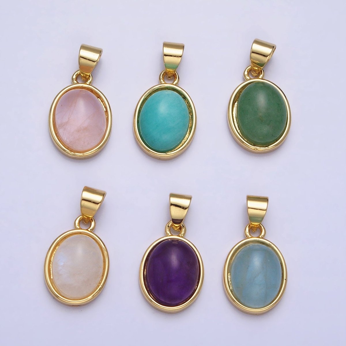 24K Gold Filled Blue Agate, Rose Quartz, Amethyst, Amazonite, Aventurine Oval Pendant | AA185 - AA188 AA194 - DLUXCA