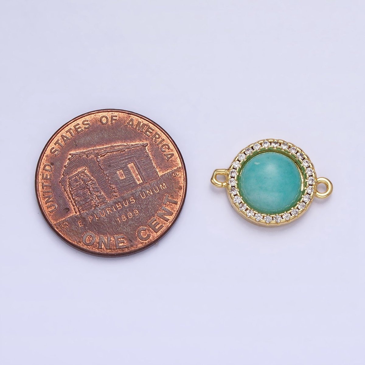 24K Gold Filled Blue Amazonite Natural Gemstone Micro Paved CZ Round Connector | AA819 - DLUXCA
