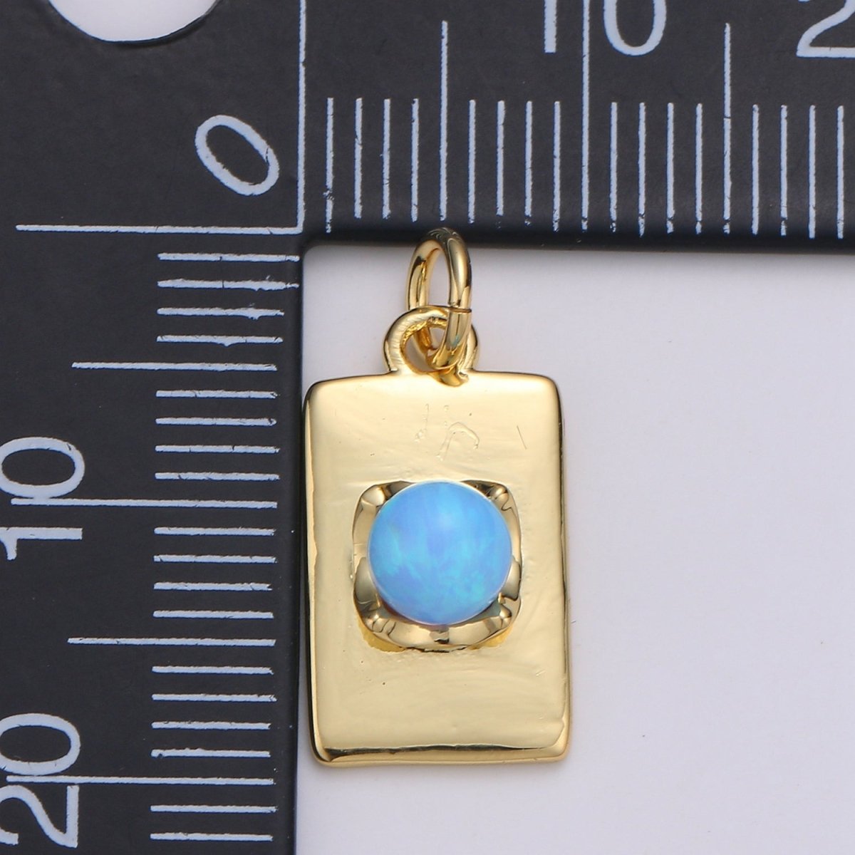 24K Gold Filled Blue Crystal Rectangle Charm E-016 - DLUXCA