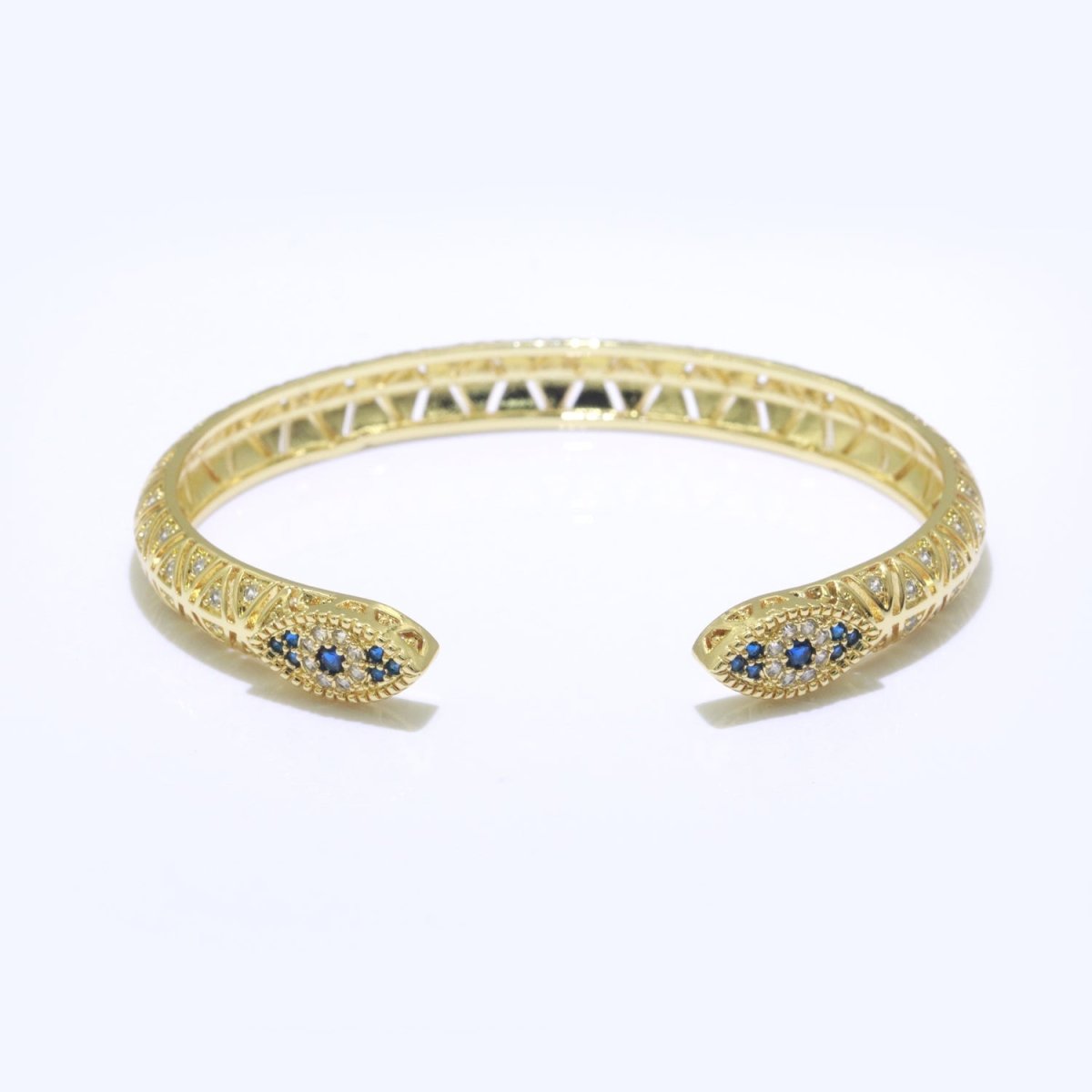 24K Gold Filled Blue Micro Paved Evil Eye Hamsa Hand Adjustable Bangle Bracelet | WA-142 Clearance Pricing - DLUXCA
