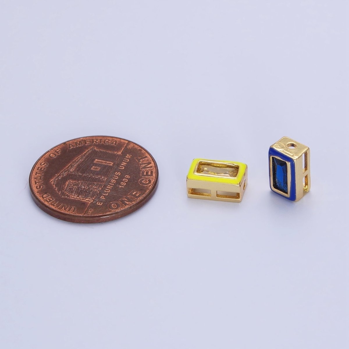 24K Gold Filled Blue, Yellow, Clear White, Pink, Purple Baguette Stone Rectangle Enamel Bead | B-165 B-170 B-174 B-175 B-178 - DLUXCA