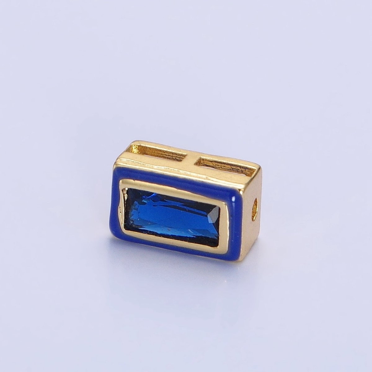 24K Gold Filled Blue, Yellow, Clear White, Pink, Purple Baguette Stone Rectangle Enamel Bead | B-165 B-170 B-174 B-175 B-178 - DLUXCA