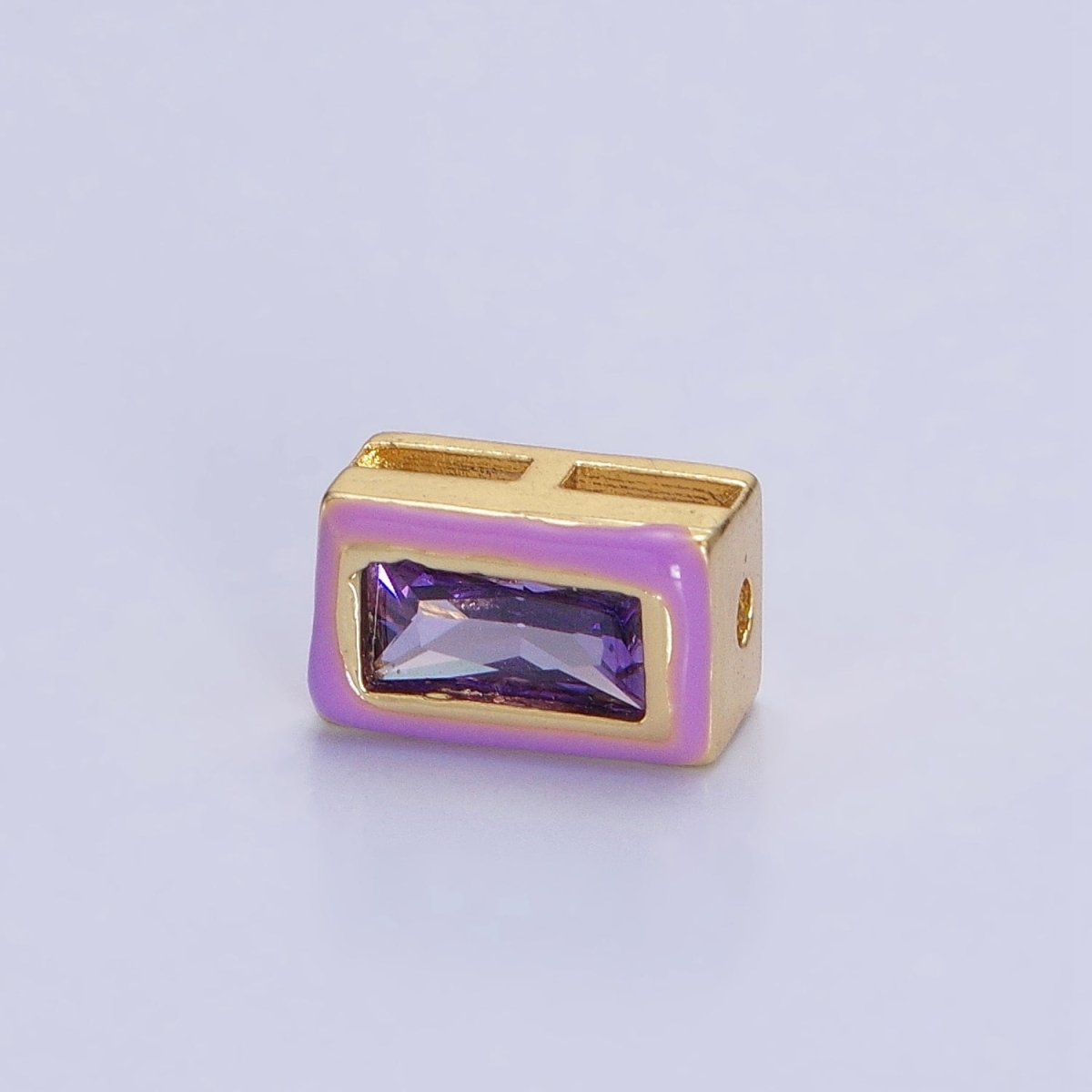 24K Gold Filled Blue, Yellow, Clear White, Pink, Purple Baguette Stone Rectangle Enamel Bead | B-165 B-170 B-174 B-175 B-178 - DLUXCA