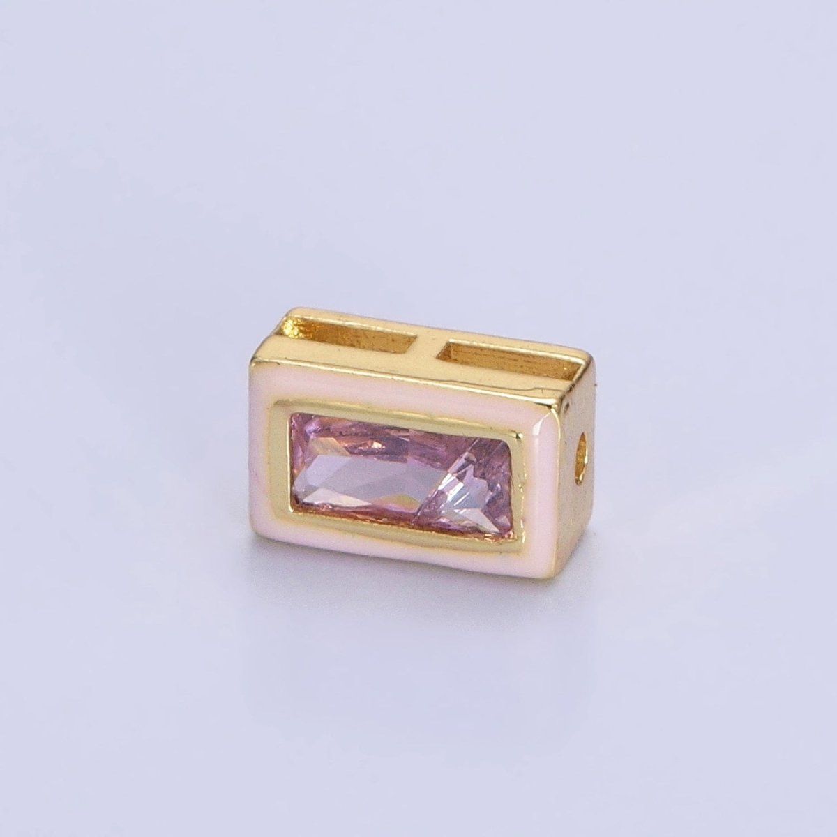24K Gold Filled Blue, Yellow, Clear White, Pink, Purple Baguette Stone Rectangle Enamel Bead | B-165 B-170 B-174 B-175 B-178 - DLUXCA