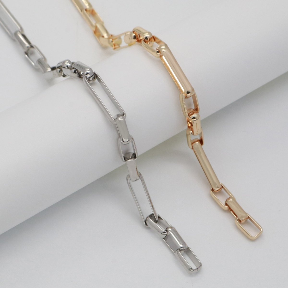 24K Gold Filled Bold Gold Shiny Square Paperclip Chain by Yard, Link Cable Rolo Elongate Chain, Wholesale bulk Roll Chain Jewelry Making| ROLL-559 ROLL-560 Clearance Pricing - DLUXCA