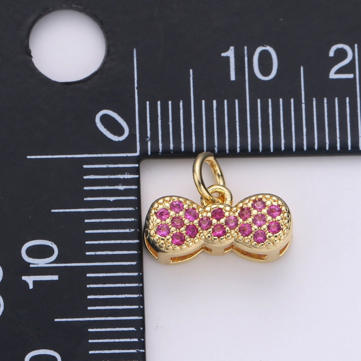 24k Gold Filled Bow Charms, Cz Bracelet Charm, Fuschia Micro Pave Bow, Mini Bow Pendant,Cubic Zirconia Charm, gf Charm D-538 - DLUXCA