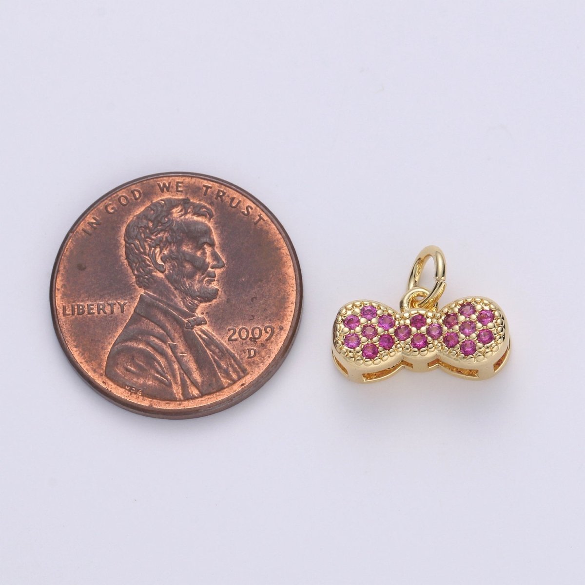 24k Gold Filled Bow Charms, Cz Bracelet Charm, Fuschia Micro Pave Bow, Mini Bow Pendant,Cubic Zirconia Charm, gf Charm D-538 - DLUXCA