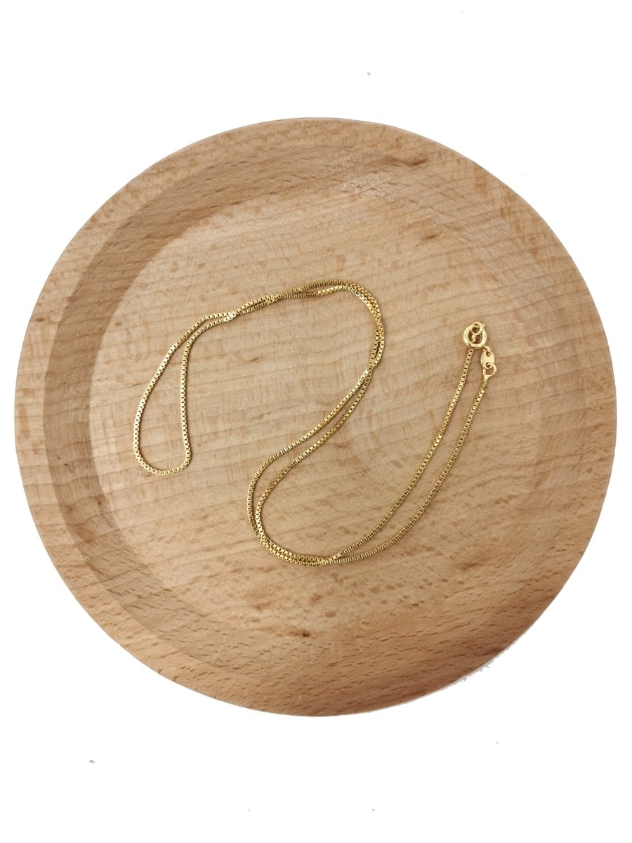 24K Gold Filled Box Chain Necklace, 19.6" Box Finished Chain For Jewelry Making, Dainty 1mm Box Necklace w/ Spring Ring | CN-593 - DLUXCA