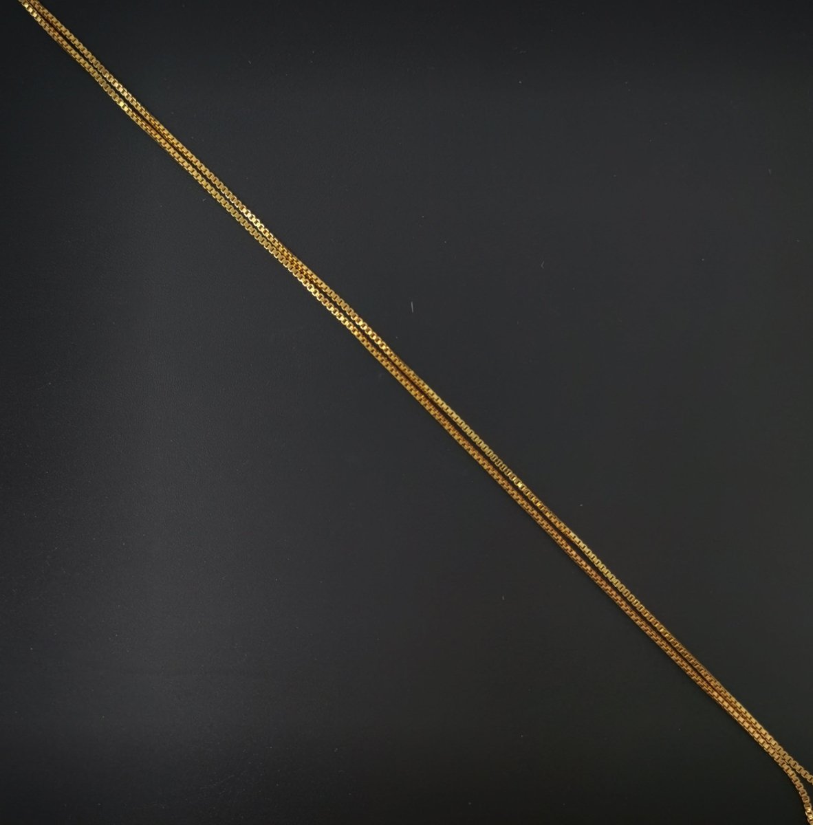 24K Gold Filled Box Chain Necklace, 19.6" Box Finished Chain For Jewelry Making, Dainty 1mm Box Necklace w/ Spring Ring | CN-593 - DLUXCA