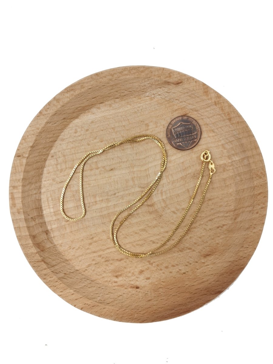 24K Gold Filled Box Chain Necklace, 19.6" Box Finished Chain For Jewelry Making, Dainty 1mm Box Necklace w/ Spring Ring | CN-593 - DLUXCA