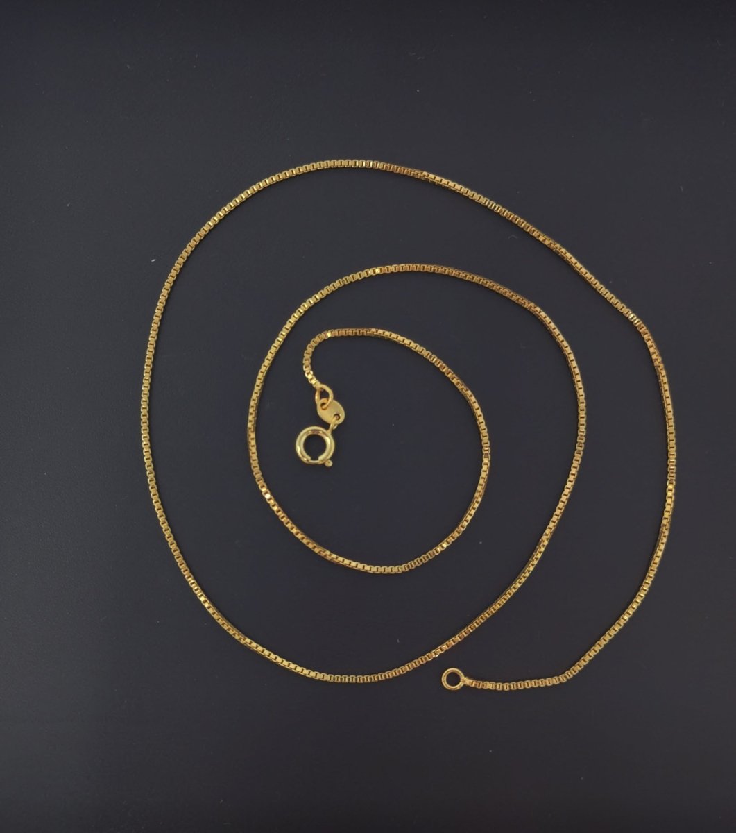 24K Gold Filled Box Chain Necklace, 19.6" Box Finished Chain For Jewelry Making, Dainty 1mm Box Necklace w/ Spring Ring | CN-593 - DLUXCA