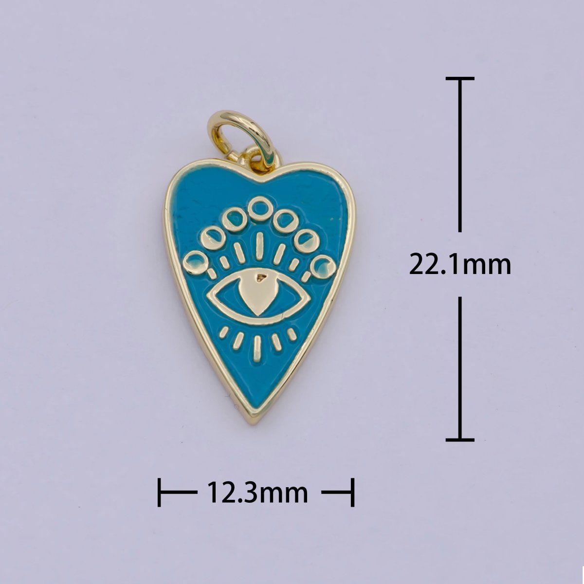 24k Gold Filled Bright Eye charm, Heart Charm, Eye Charm, Light Blie Charm, For Charm Bracelets, For Necklace Pendants E-579 - DLUXCA