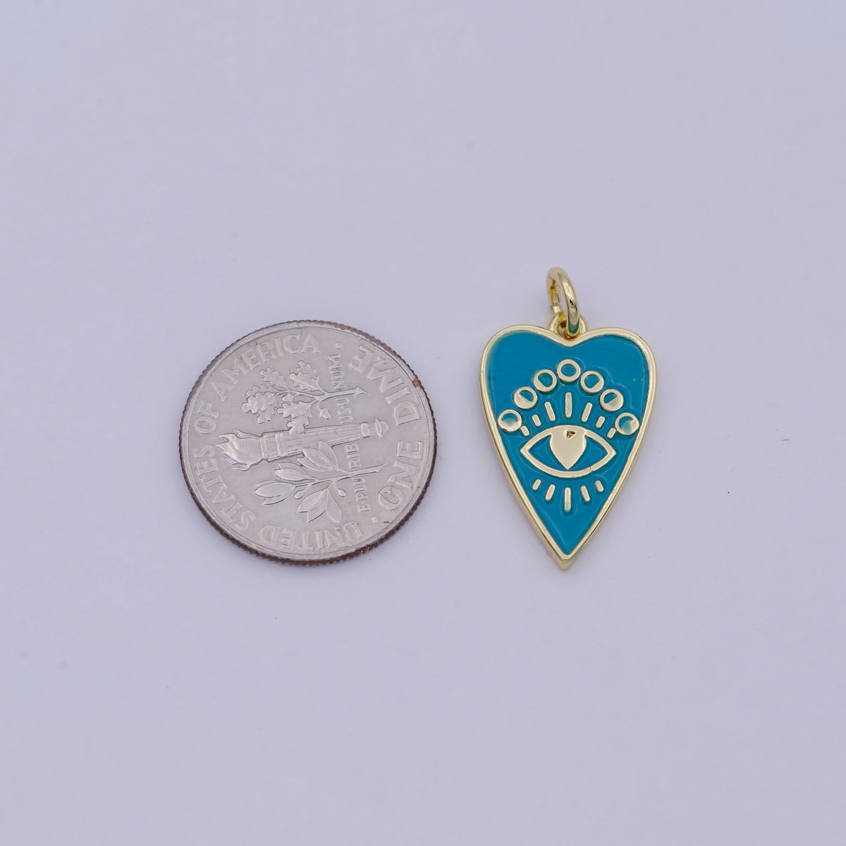 24k Gold Filled Bright Eye charm, Heart Charm, Eye Charm, Light Blie Charm, For Charm Bracelets, For Necklace Pendants E-579 - DLUXCA