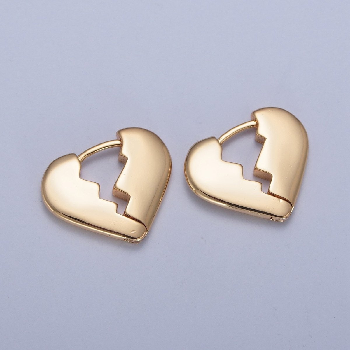 24K Gold Filled Broken Heart Heartbroken Love Huggie Hoop Earrings P-424 - DLUXCA