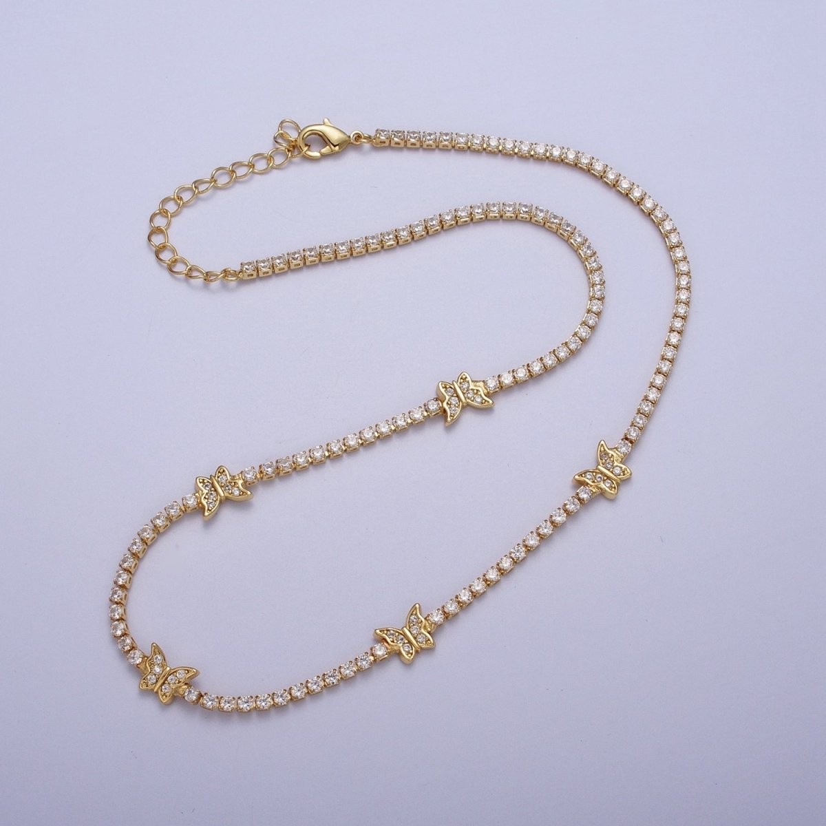 24k Gold Filled Butterfly Tennis Chain 13 Inch Choker Necklace in Gold & Silver | WA-1305 WA-1306 Clearance Pricing - DLUXCA