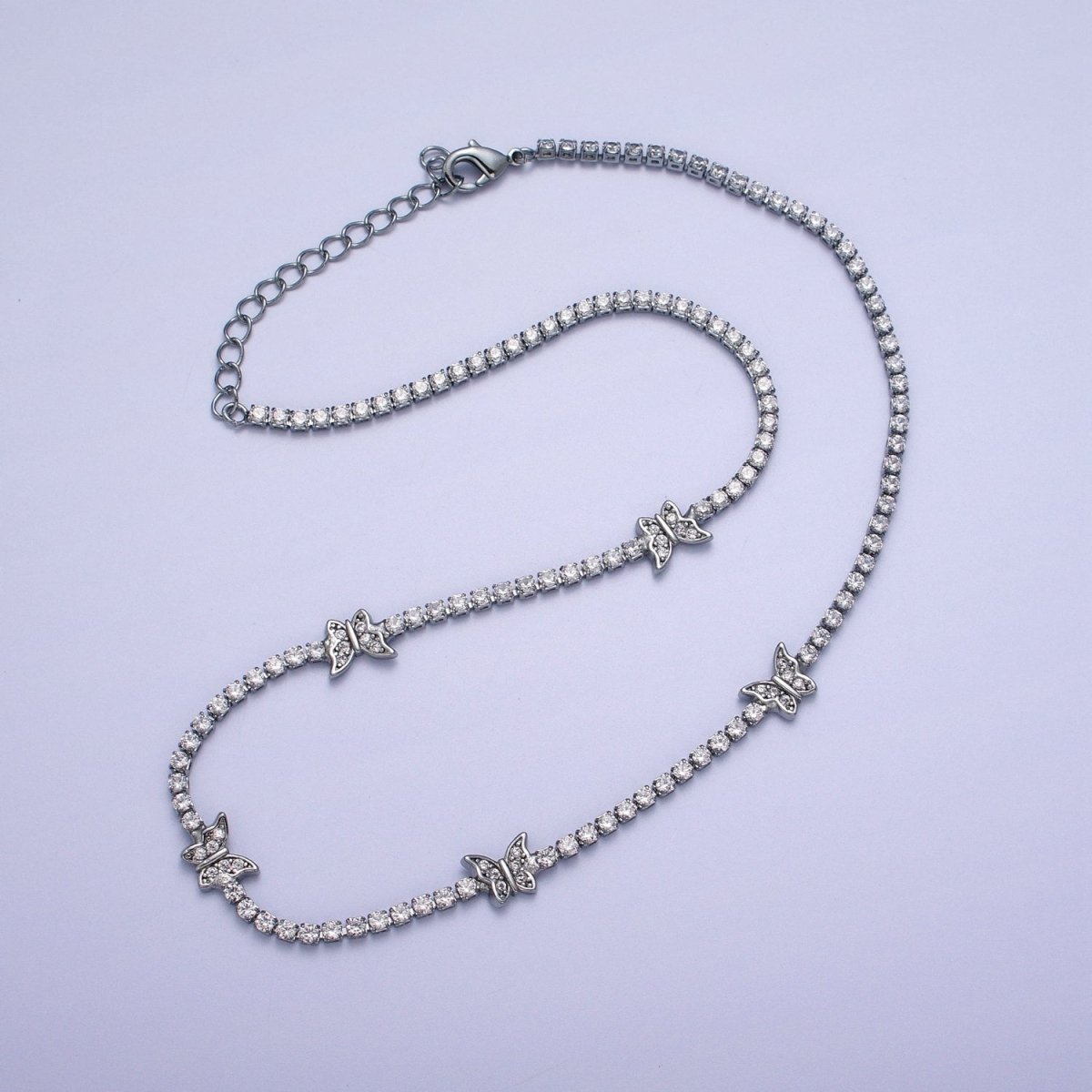 24k Gold Filled Butterfly Tennis Chain 13 Inch Choker Necklace in Gold & Silver | WA-1305 WA-1306 Clearance Pricing - DLUXCA