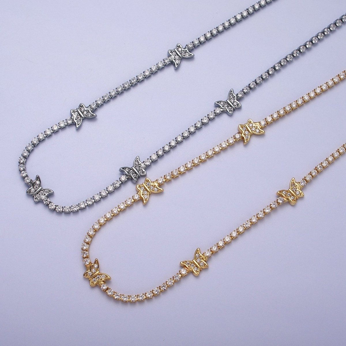 OS 24k Gold Filled Butterfly Tennis Chain 13 Inch Choker Necklace