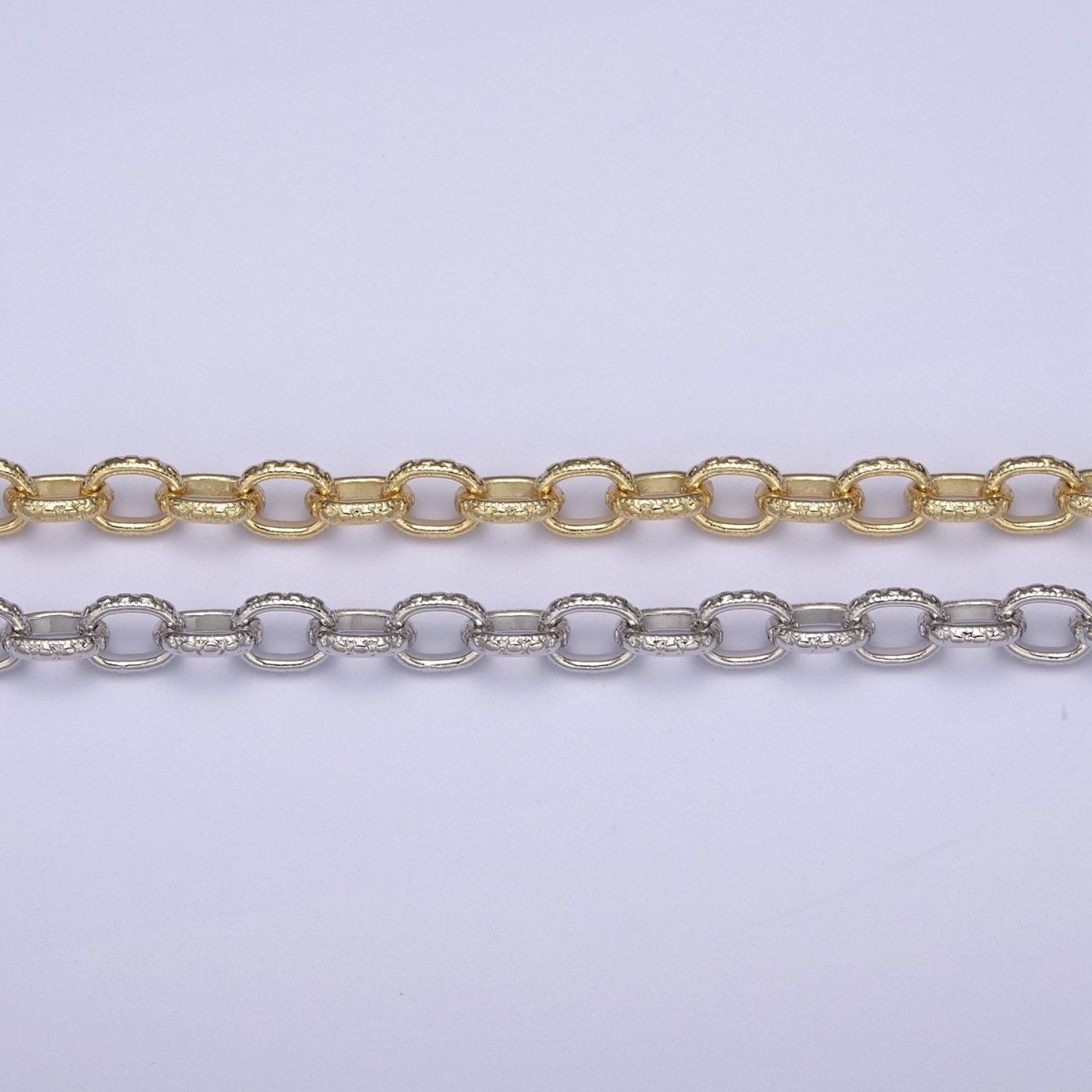 24K Gold Filled Cable Chain, 6mm Width Textured Beaded Dot Cable Chain in Gold & Silver, Wholesale Unfinished Chain For Jewelry Craft Making | ROLL-686, ROLL-687 Clearance Pricing - DLUXCA