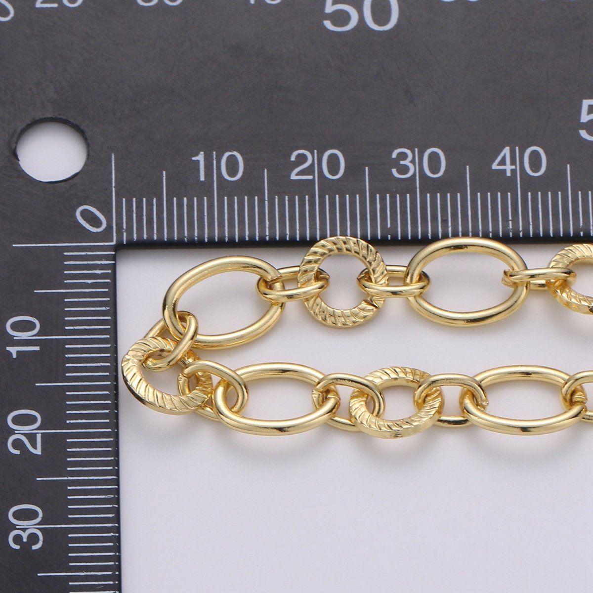 24K Gold Filled Cable Rolo Chain - Oval and Textured Cable Rolo Chain, Unfinished Chain By Yard | ROLL-301 Clearance Pricing - DLUXCA