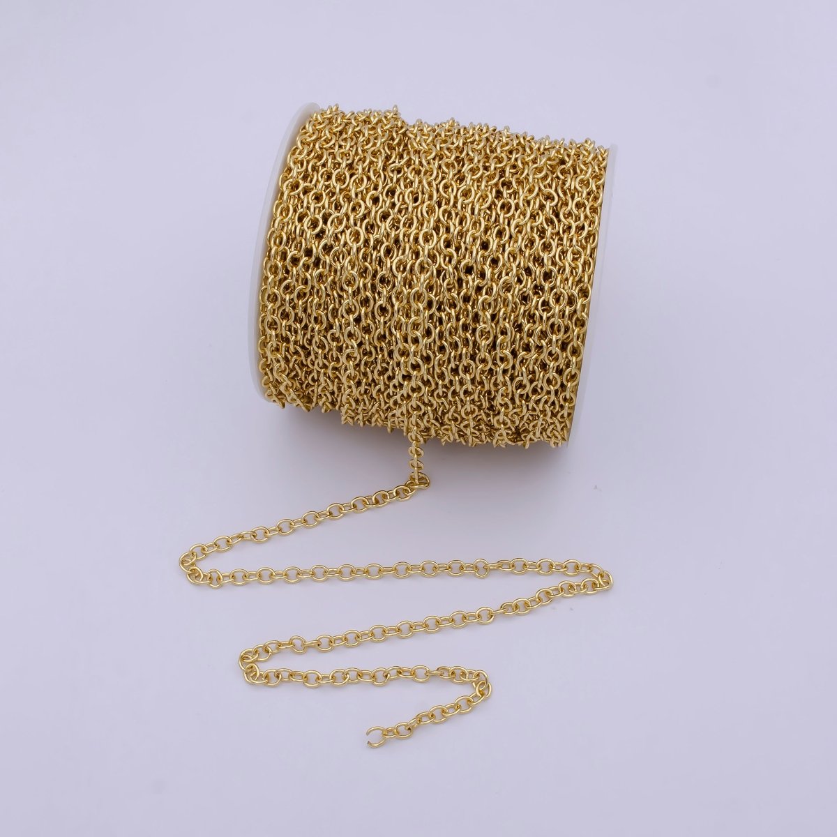 24K Gold Filled Cable Unfinished Chain, 4.3mm Width Cable Chain For Jewelry Making in Gold & Silver Color | ROLL-694, ROLL-695 Clearance Pricing - DLUXCA