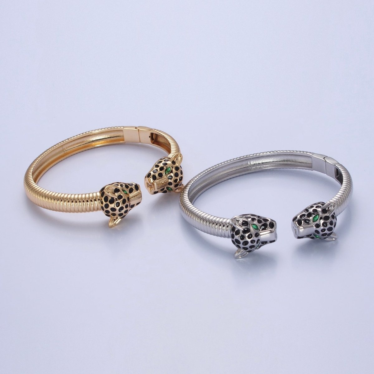 24K Gold Filled Cat Cheetah Bangle Bracelet in silver & gold | WA-990 WA-991 Clearance Pricing - DLUXCA