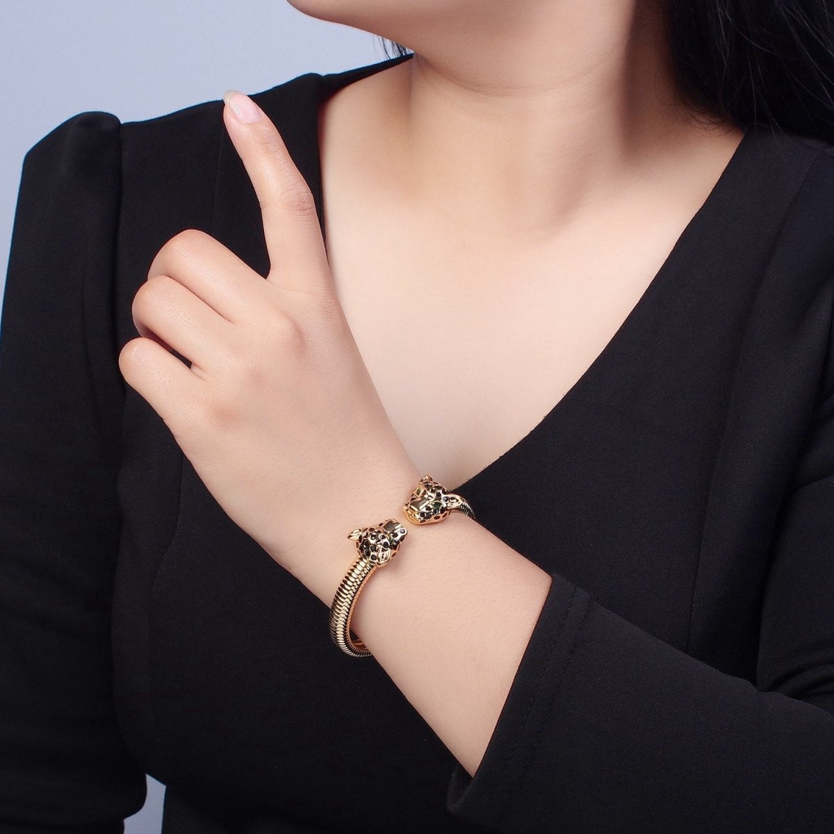 24K Gold Filled Cat Cheetah Bangle Bracelet in silver & gold | WA-990 WA-991 Clearance Pricing - DLUXCA