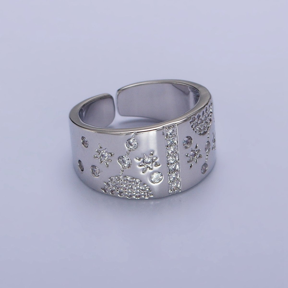 24K Gold Filled Celestial Planet Stars Micro Paved CZ Statement Ring in Gold & Silver | Y-600 Y-601 - DLUXCA