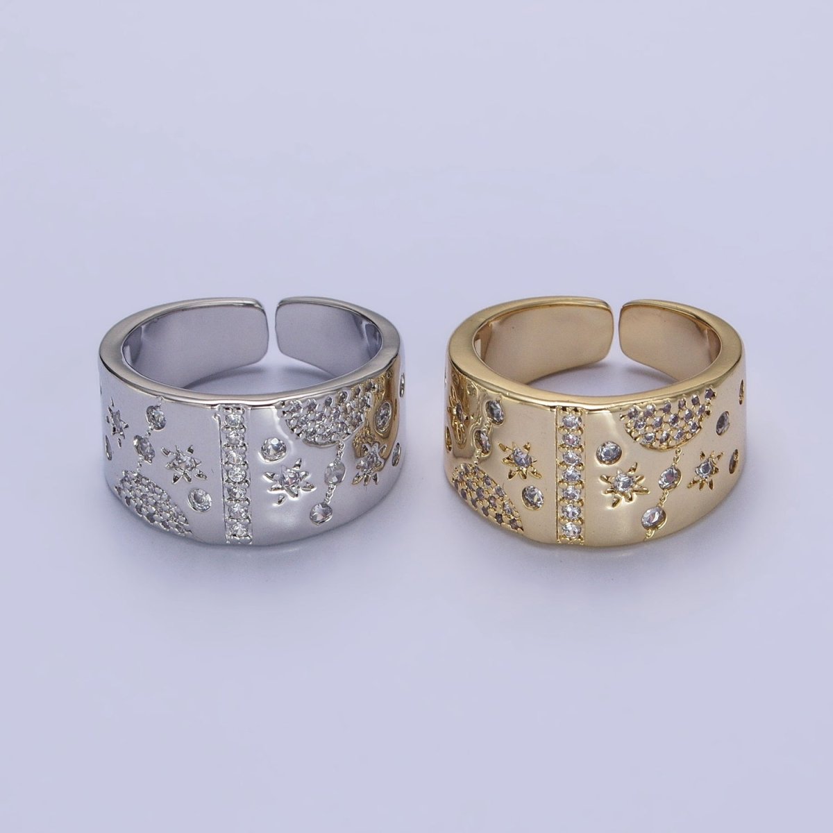 24K Gold Filled Celestial Planet Stars Micro Paved CZ Statement Ring in Gold & Silver | Y-600 Y-601 - DLUXCA