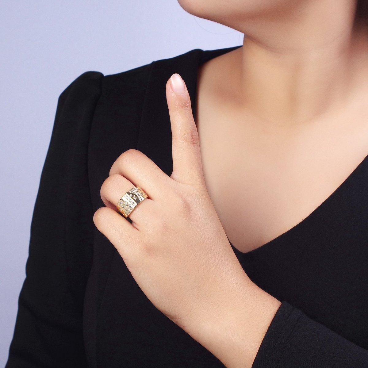 24K Gold Filled Celestial Planet Stars Micro Paved CZ Statement Ring in Gold & Silver | Y-600 Y-601 - DLUXCA