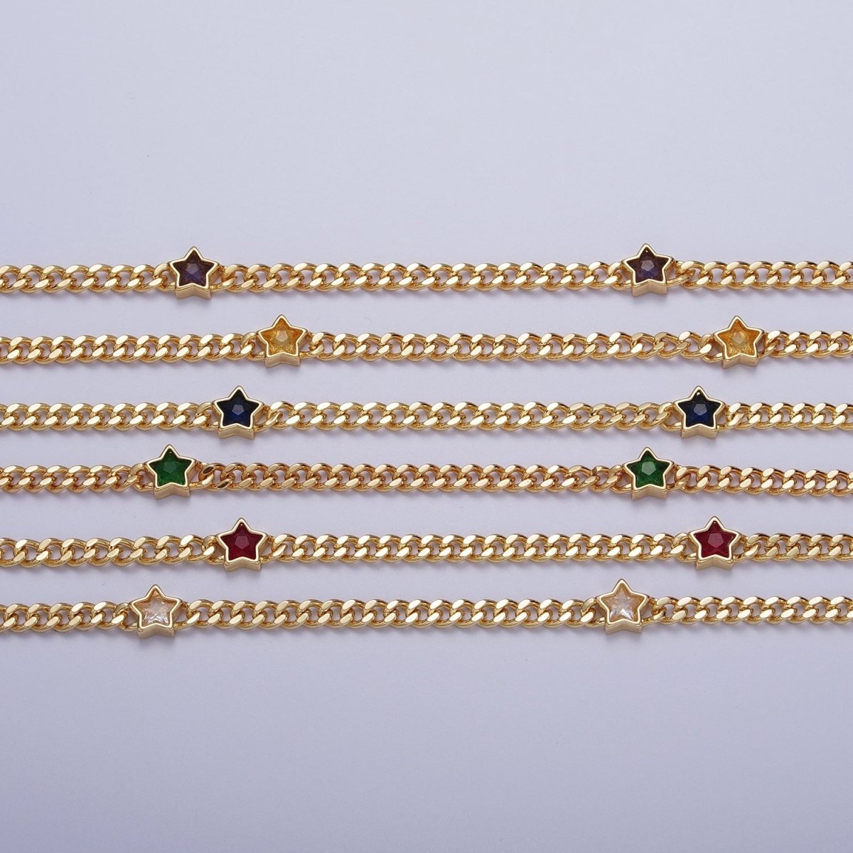 24K Gold Filled Celestial Star Cubic Zirconia 18 Inch Curb Chain Necklace | WA-1271 WA-1273 WA-1357 WA-1359 Clearance Pricing - DLUXCA