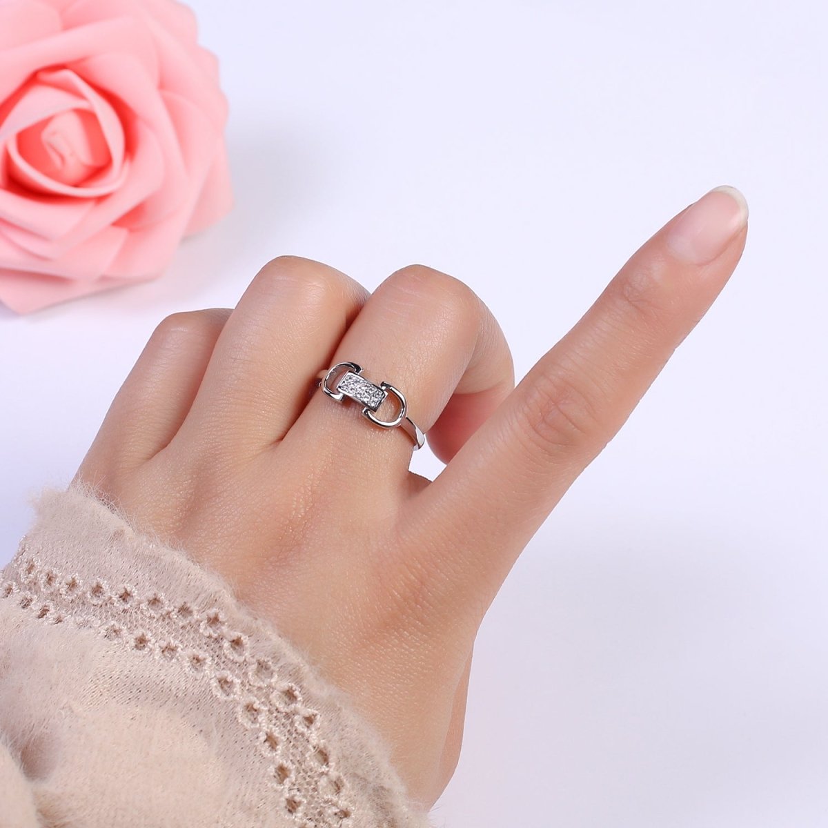 24K Gold Filled Celestial Star Cuff Ring, Micro Pave Crystal Cubic Zirconia CZ Flat Signet Ring in Gold & Silver S-321 S-322 - DLUXCA