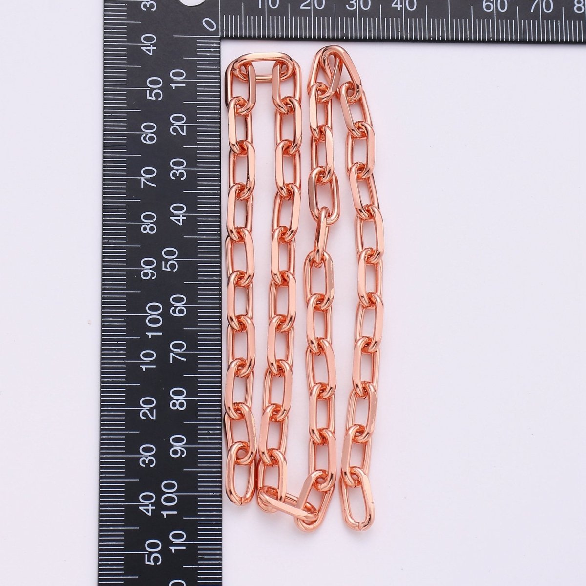 24K Gold Filled Chain Fashion CABLE Chain - Silver, Rose Gold, Black Chunky Chain, 12X7mm 2mm Thick Chain | ROLL-143, ROLL-144, ROLL-145, ROLL-146 Clearance Pricing - DLUXCA