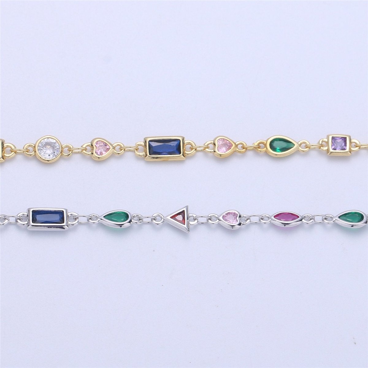 24K Gold Filled Chain Geometric CZ Chain by Yard, Bulk Chain By Yard, Cubic Chains Tiny CZ Chains, Ideal for Bracelet Necklace Long Necklace, White Gold Filled DESIGNED Chain | ROLL-051 ROLL-052 Clearance Pricing - DLUXCA