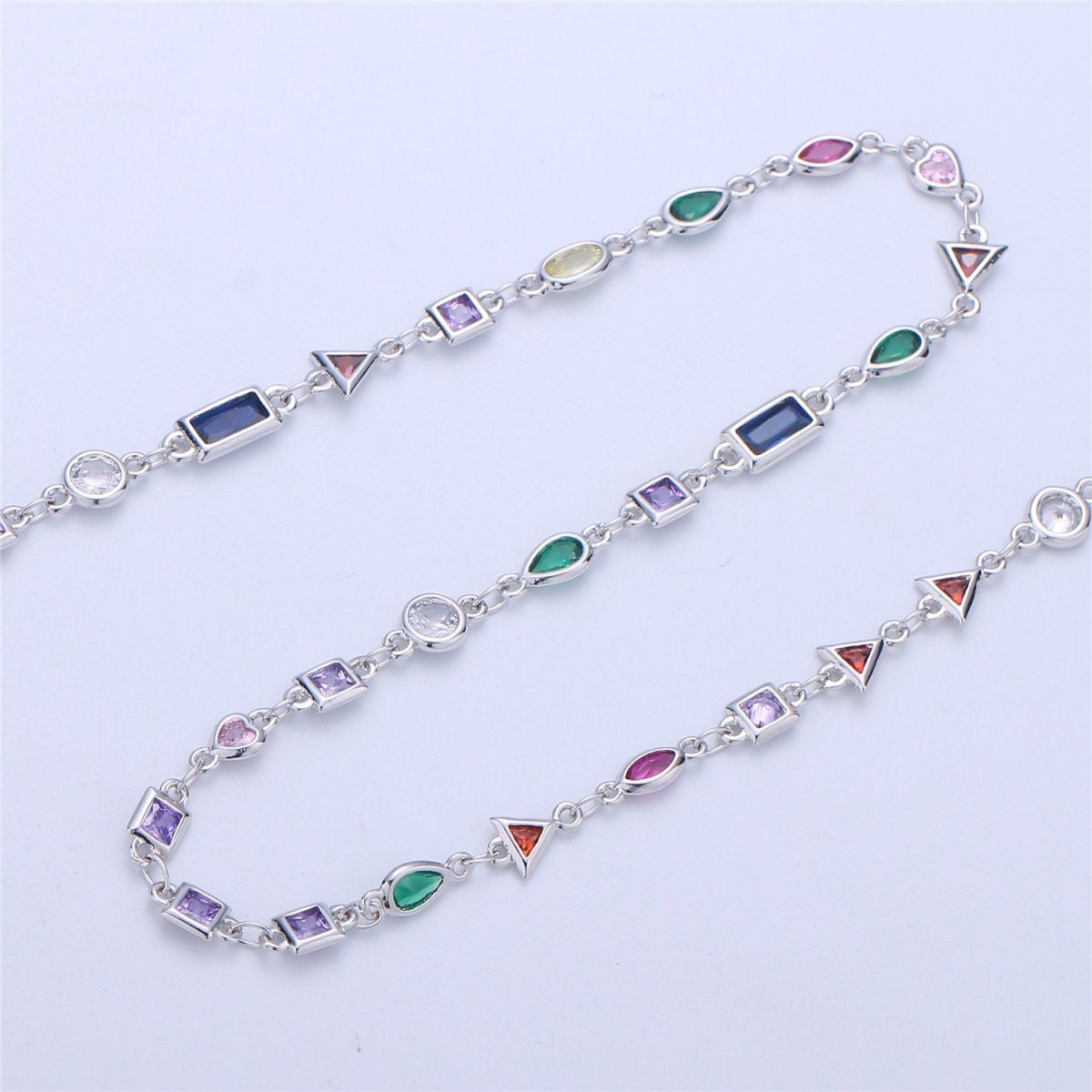 24K Gold Filled Chain Geometric CZ Chain by Yard, Bulk Chain By Yard, Cubic Chains Tiny CZ Chains, Ideal for Bracelet Necklace Long Necklace, White Gold Filled DESIGNED Chain | ROLL-051 ROLL-052 Clearance Pricing - DLUXCA