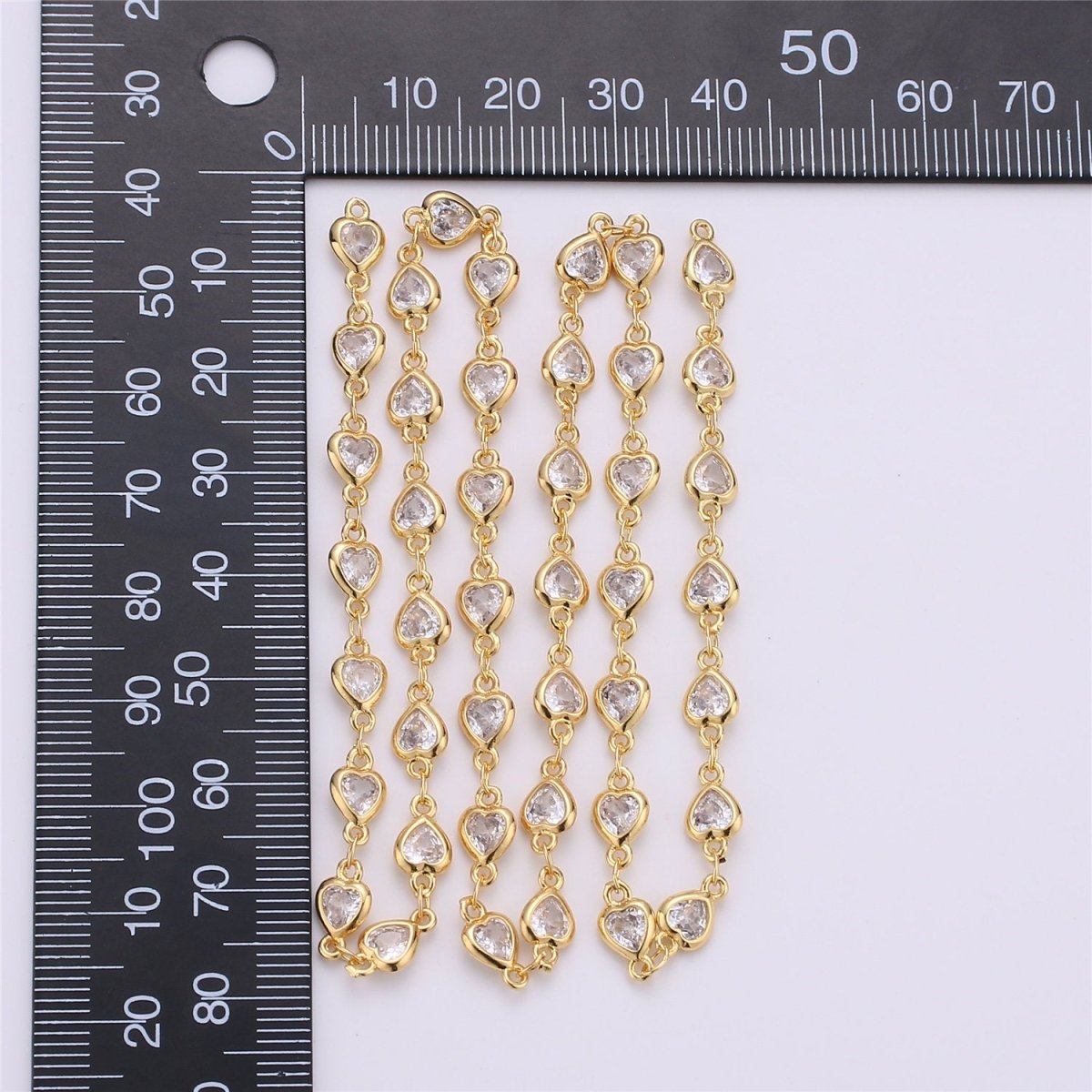 24K Gold Filled Chain Heart CZ Chain by Yard, Bulk Chain By Yard, Cubic Chains, Tiny CZ Chains, Ideal for Lariat Necklace Long Necklace, White Gold Filled, DESIGNED Chain | ROLL-117, ROLL-118 Clearance Pricing - DLUXCA