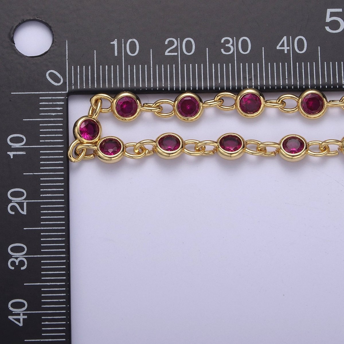 24k Gold Filled Chain Round CZ Chain by Foot / Yard Bulk Chain Round Bezel Cut Cubic Chains 5mm CZ Chain Unsoldered | ROLL-743 744 745 746 Clearance Pricing - DLUXCA