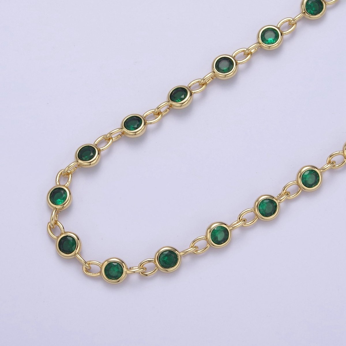 24k Gold Filled Chain Round CZ Chain by Foot / Yard Bulk Chain Round Bezel Cut Cubic Chains 5mm CZ Chain Unsoldered | ROLL-743 744 745 746 Clearance Pricing - DLUXCA