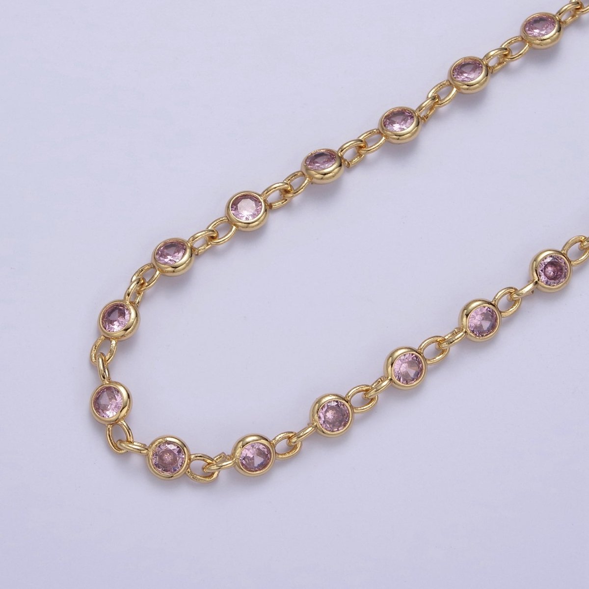 24k Gold Filled Chain Round CZ Chain by Foot / Yard Bulk Chain Round Bezel Cut Cubic Chains 5mm CZ Chain Unsoldered | ROLL-743 744 745 746 Clearance Pricing - DLUXCA