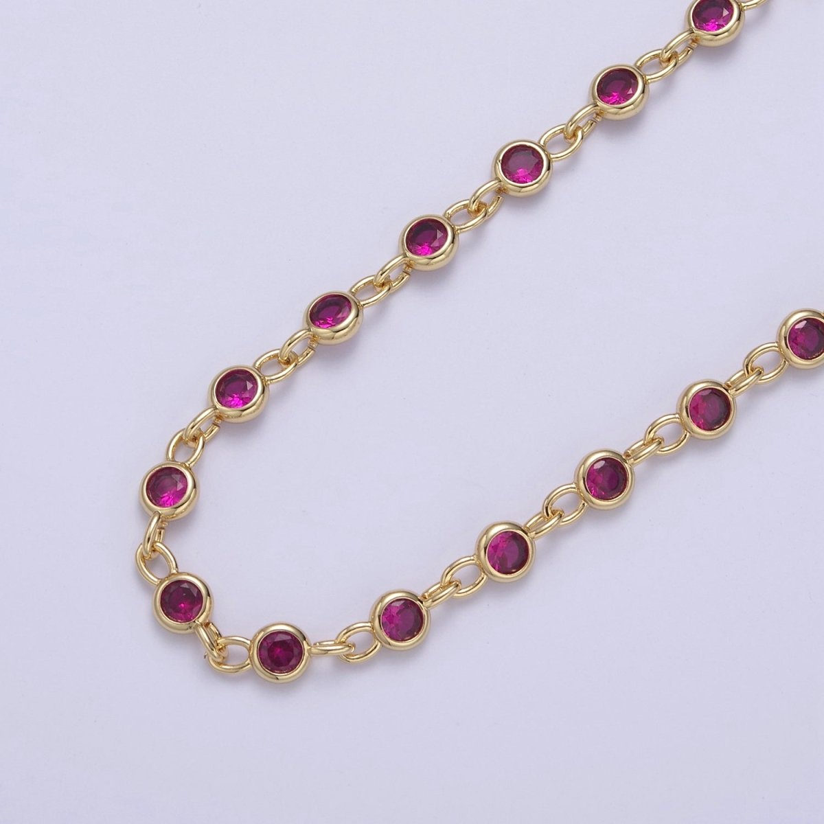 24k Gold Filled Chain Round CZ Chain by Foot / Yard Bulk Chain Round Bezel Cut Cubic Chains 5mm CZ Chain Unsoldered | ROLL-743 744 745 746 Clearance Pricing - DLUXCA