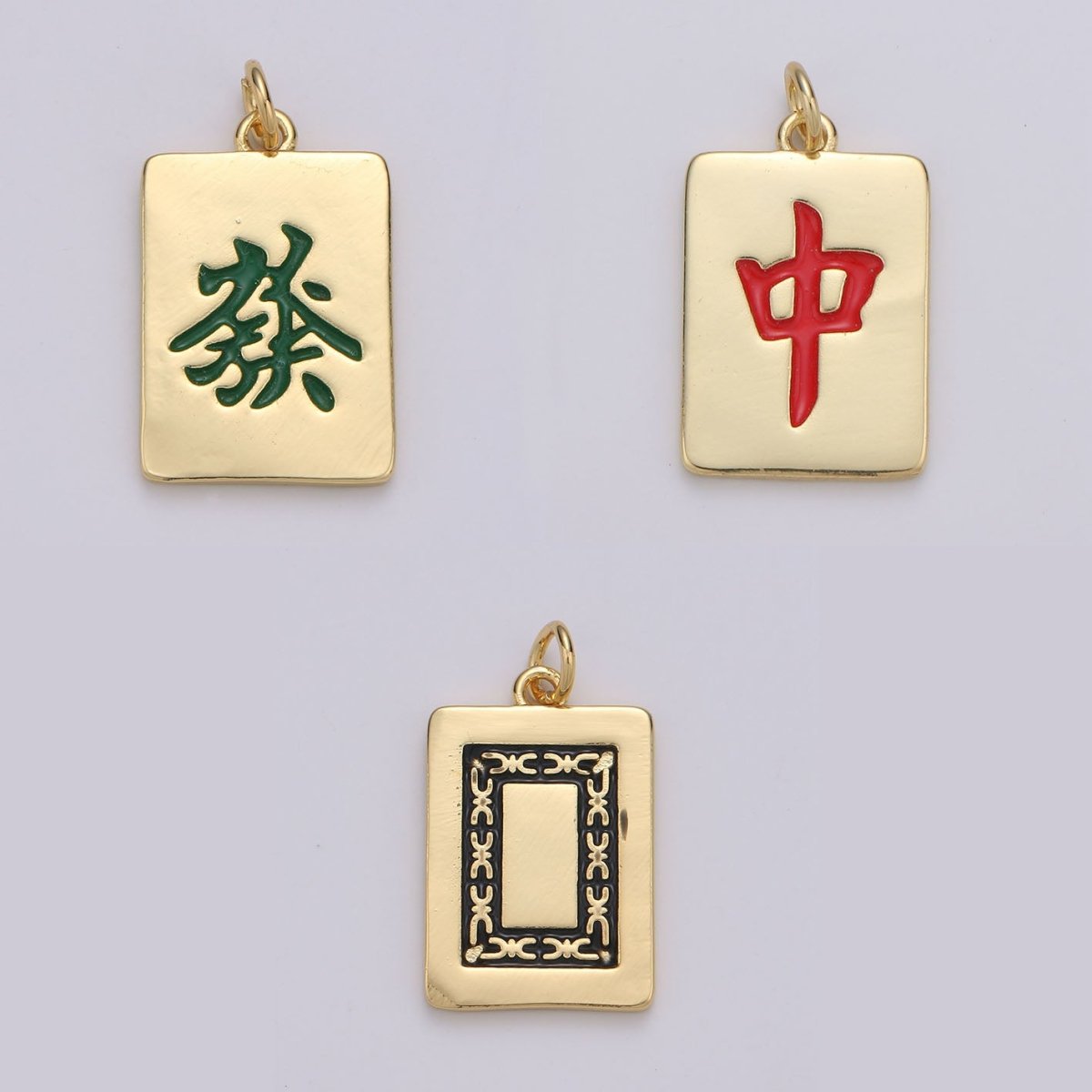 24K Gold Filled Charms for Necklace Bracelet Earring Supply Gold Mahjong Tile Charm Chinese Character Wealth Rich Amulet Charm E-010 E-011 E-012 - DLUXCA