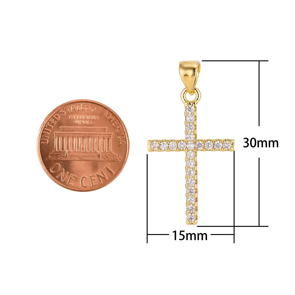 24K Gold Filled Christian Minimalist Simple Cross Jesus Cubic Zirconia Necklace Pendant Bracelet Earring Charm Bails for Jewelry Making AA-760 H-054 H-247 - DLUXCA