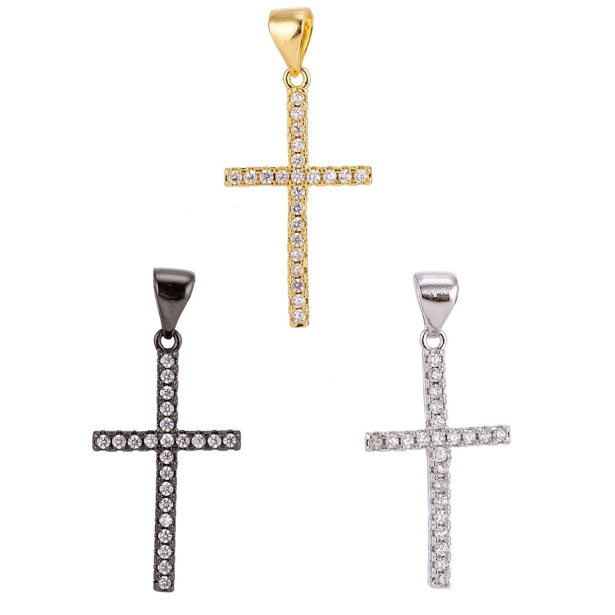 24K Gold Filled Christian Minimalist Simple Cross Jesus Cubic Zirconia Necklace Pendant Bracelet Earring Charm Bails for Jewelry Making AA-760 H-054 H-247 - DLUXCA