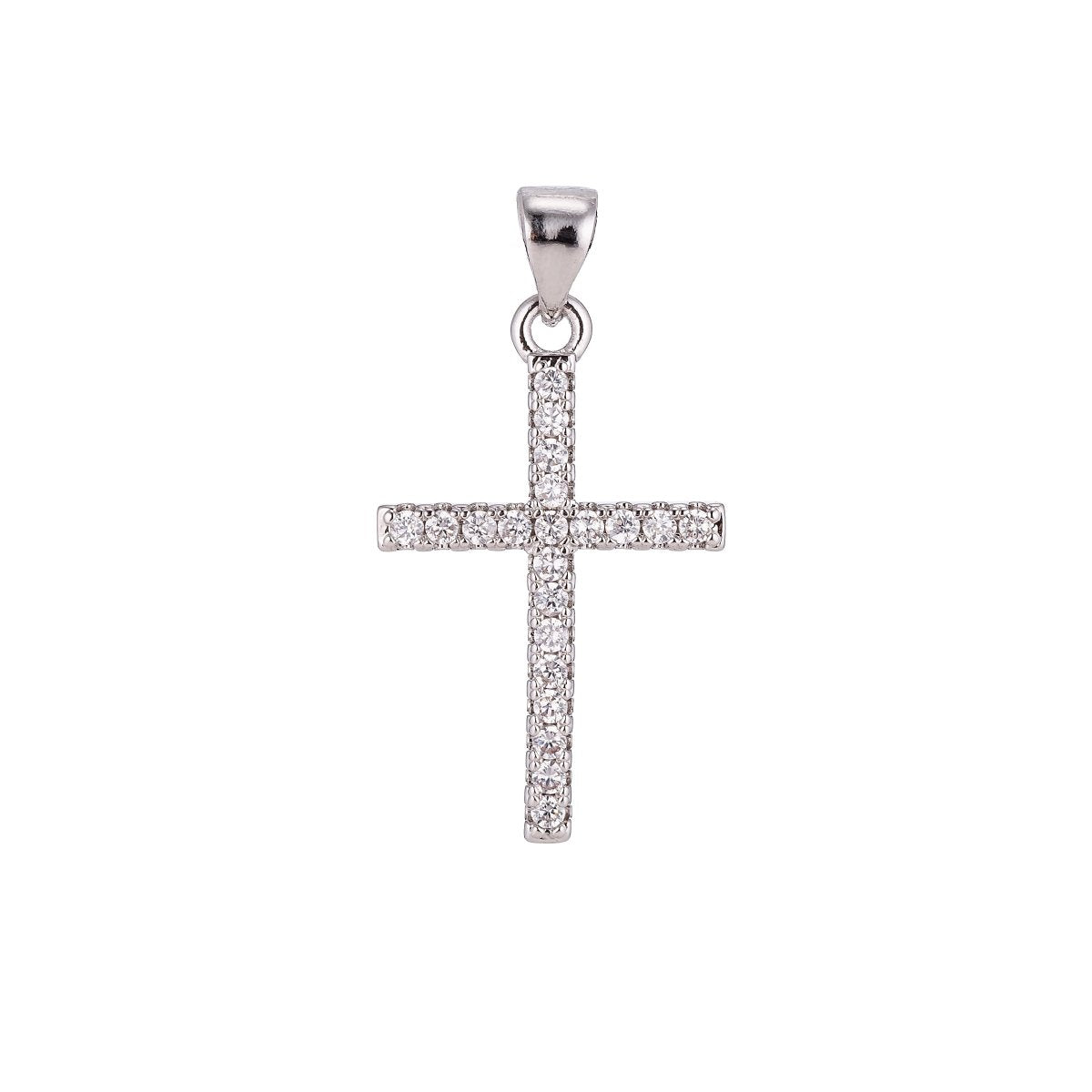 24K Gold Filled Christian Minimalist Simple Cross Jesus Cubic Zirconia Necklace Pendant Bracelet Earring Charm Bails for Jewelry Making AA-760 H-054 H-247 - DLUXCA