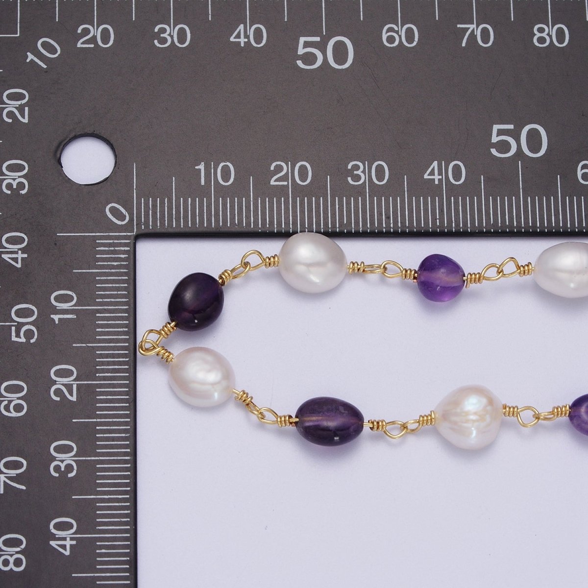 24K Gold Filled Chunky Pearl Gemstone Rose Quartz, Amethyst, Citrine, Moonstone Wire Wrapped Rosary Chain for Jewelry Making Supply | ROLL-1013 1014 1015 1016 1017 Clearance Pricing - DLUXCA