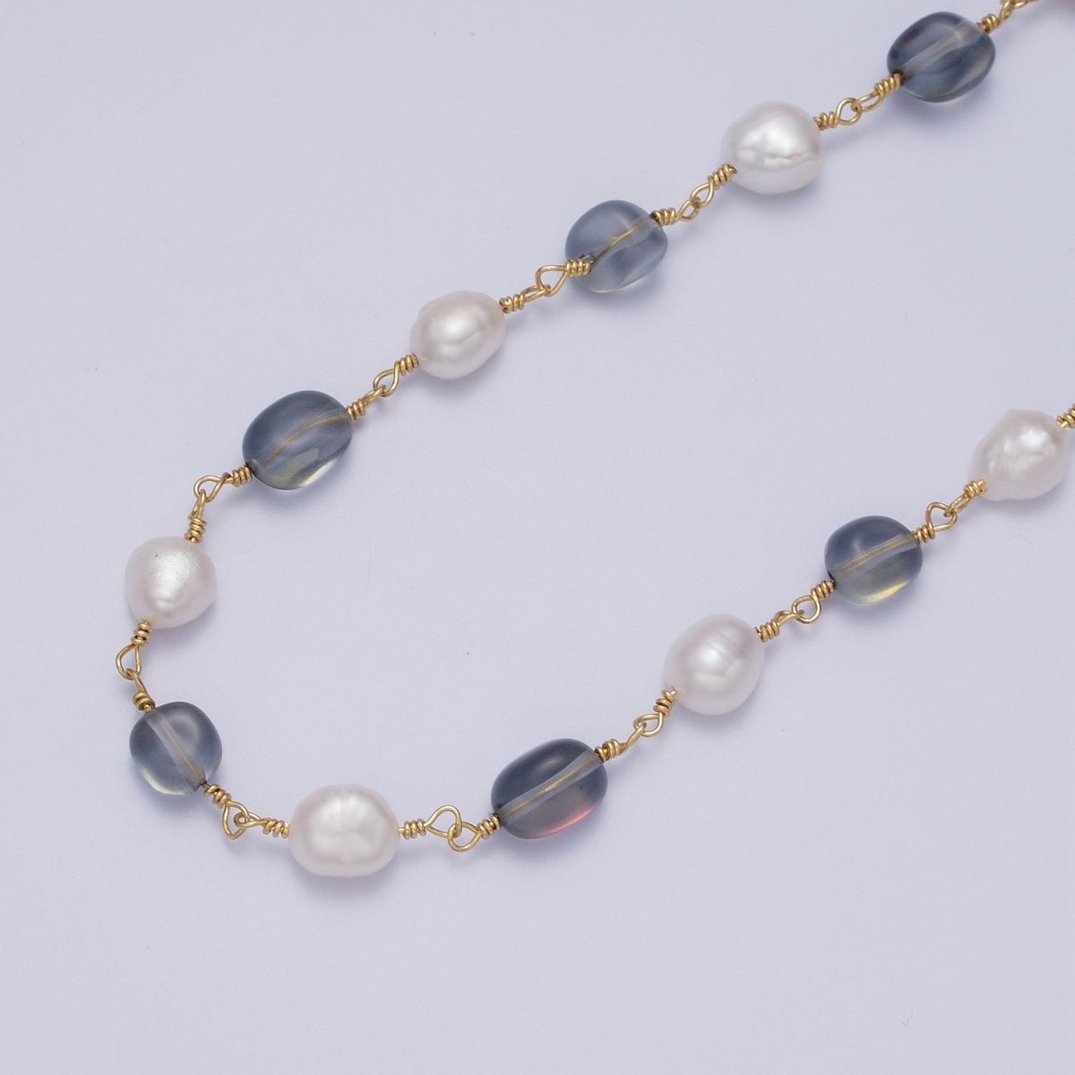 24K Gold Filled Chunky Pearl Gemstone Rose Quartz, Amethyst, Citrine, Moonstone Wire Wrapped Rosary Chain for Jewelry Making Supply | ROLL-1013 1014 1015 1016 1017 Clearance Pricing - DLUXCA