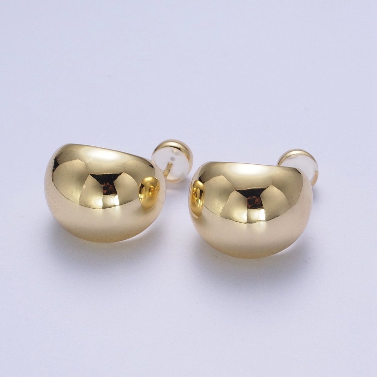 24K Gold Filled Chunky Wide Minimalist Dome Stud Gold Earrings | AE535 - DLUXCA