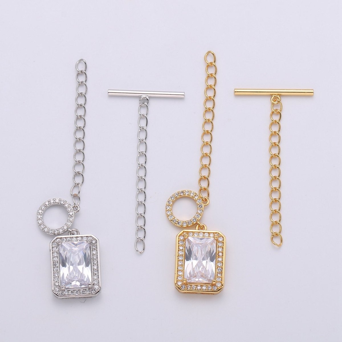 24k gold filled clasps, push in closure clasp jewelry findings for necklace Bracelet making supply Square Diamond Micro Pave Clasp K-448 K-449 - DLUXCA
