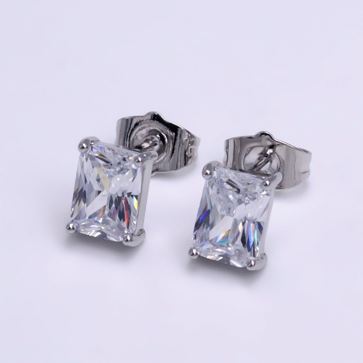 24K Gold Filled Clear Baguette CZ Minimalist Stud Earrings in Gold & Silver | AB123 AB092 - DLUXCA