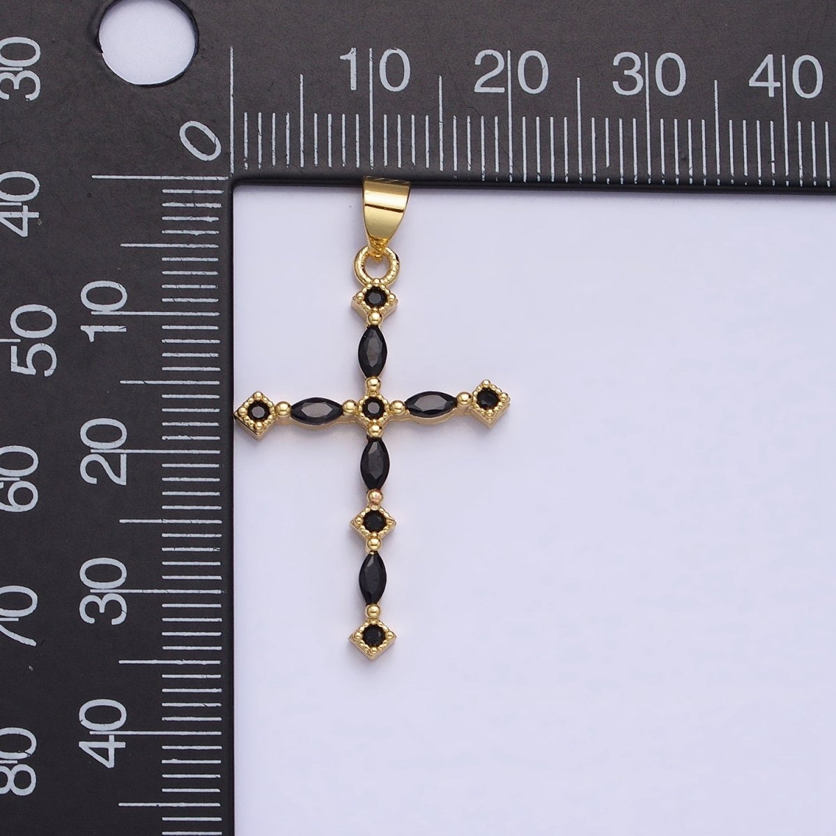 24K Gold Filled Clear, Black Marquise CZ Lined Religious Thin Cross | AA-231 AA-232 - DLUXCA